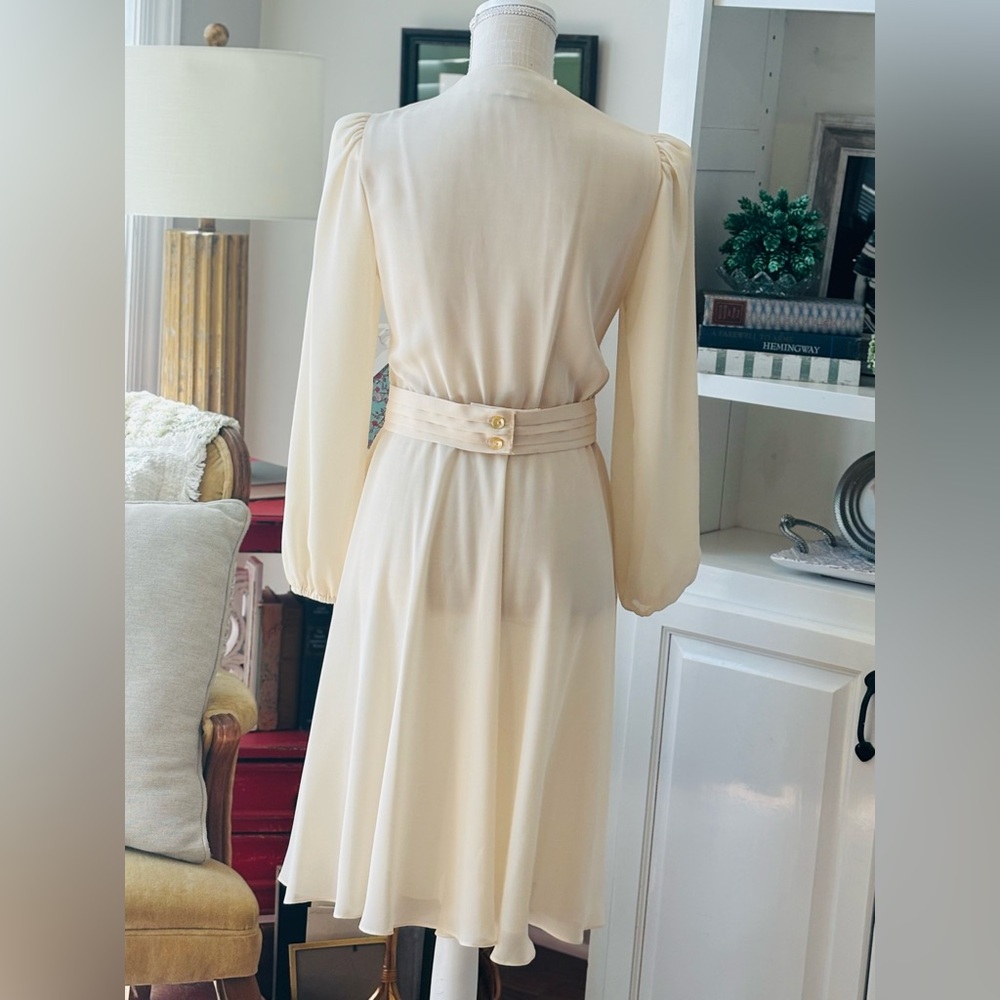Vintage 70’s Chiffon Pleated | Belted Dress. Women’s Sz-S Mid Century Modern. - Picture 5 of 16